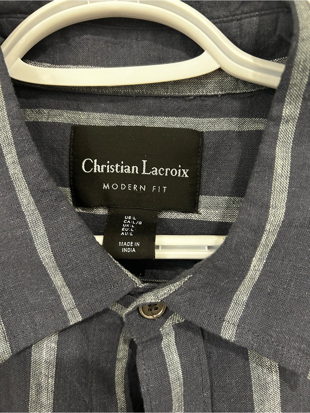 Christian Lacroix Men’s Navy & White Striped Short-Sleeve linen blend Shirt - Picture 2 of 2